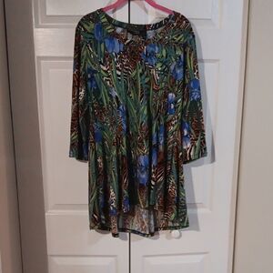Tropical Print Tunic with Blue Floral Accents